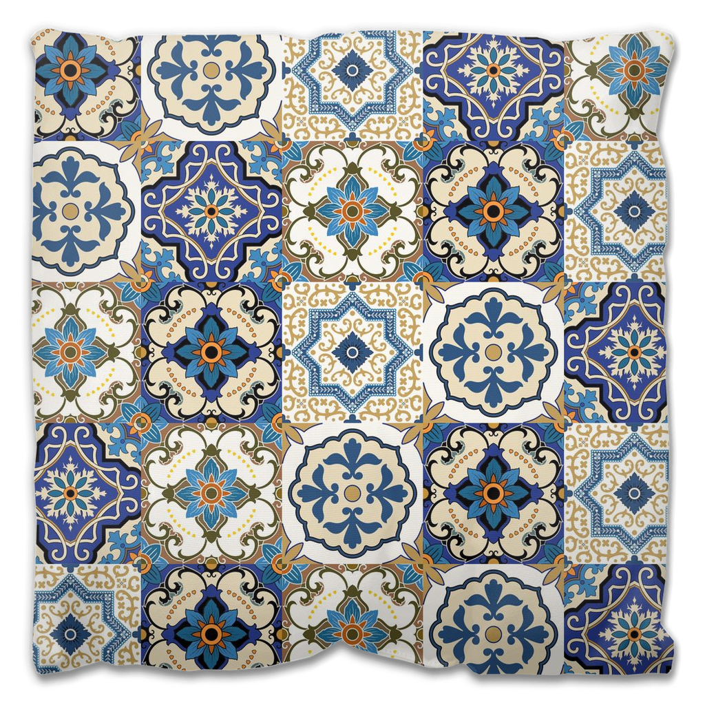 Porto Outdoor Pillows Mediterranean Blue & Golden Cream