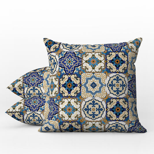Porto Outdoor Pillows Mediterranean Blue & Golden Cream