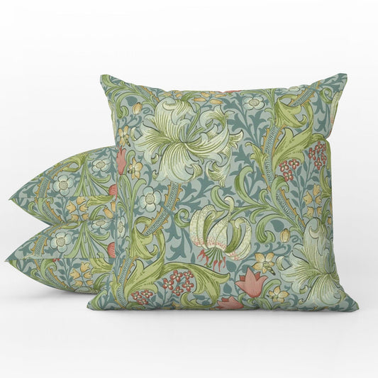 Golden Lily Outdoor Pillow William Morris Mineral Blue