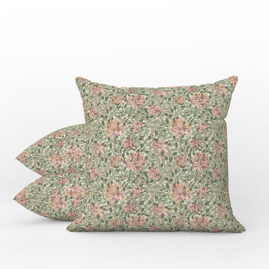 Honeysuckle Outdoor Pillow William Morris Pink Green