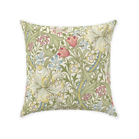Golden Lily Cotton Pillow William Morris Green & Red