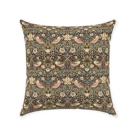Strawberry Thief Cotton Throw Pillows William Morris Dark Brown