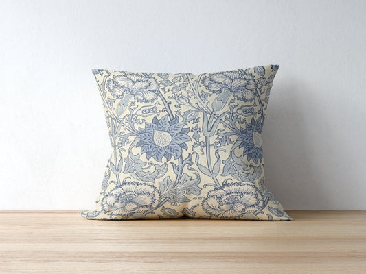 Pink and Rose Cotton Throw Pillows William Morris Vellum Indigo Blue
