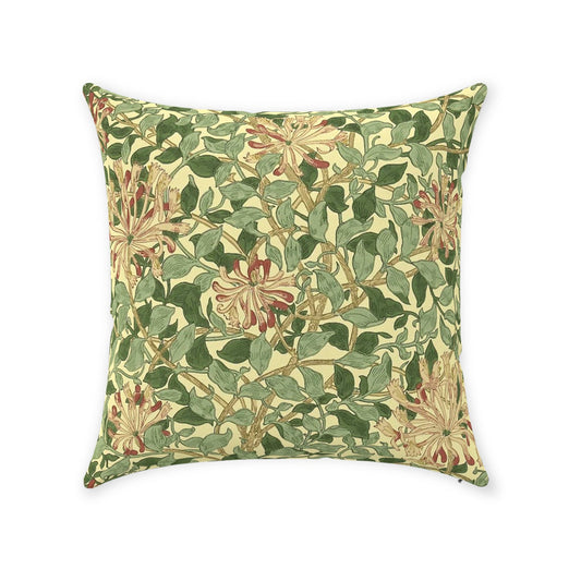 Honeysuckle Cotton Throw Pillows William Morris Green Coral Pink