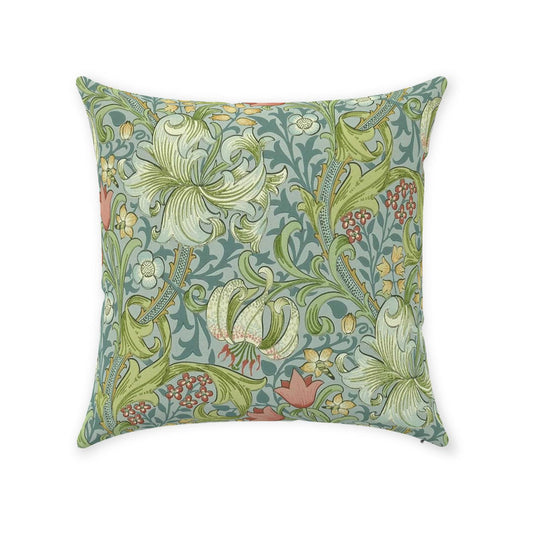 Golden Lily Cotton Pillow William Morris Mineral Blue