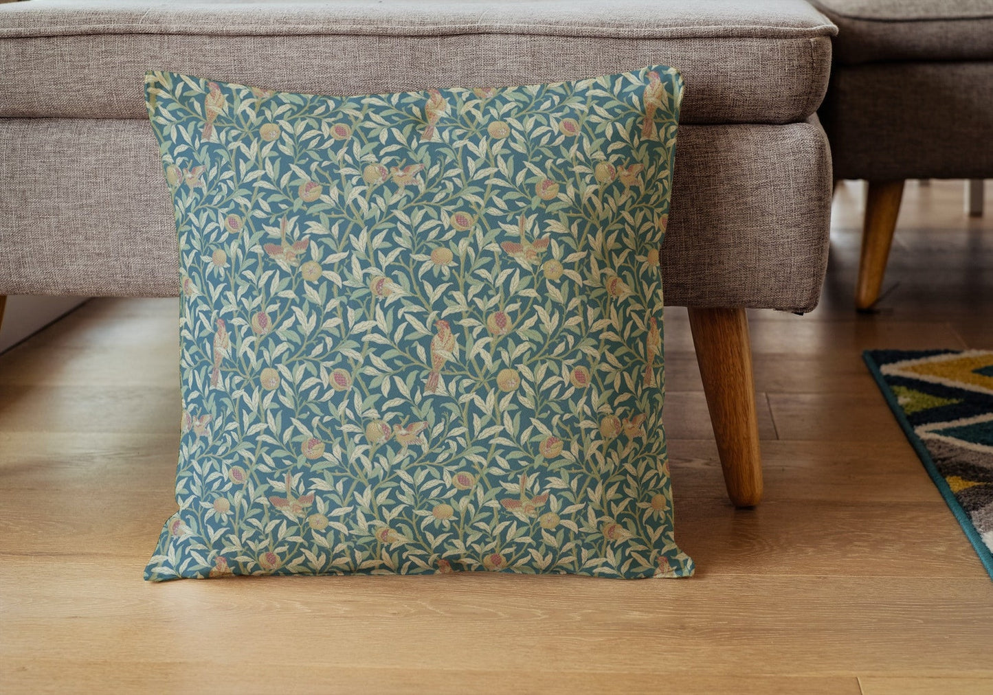 Bird and Pomegranate Cotton Throw Pillows William Morris Blue Mint