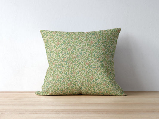 Bird and Pomegranate Cotton Throw Pillows William Morris Green Parchment
