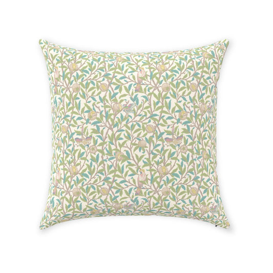 Bird and Pomegranate Cotton Throw Pillows William Morris Ivory Pearl Jade Green