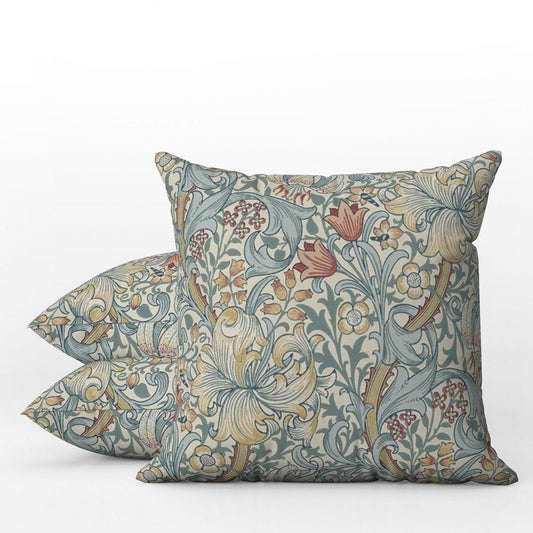 Golden Lily Outdoor Pillows William Morris Blue Slate Manilla