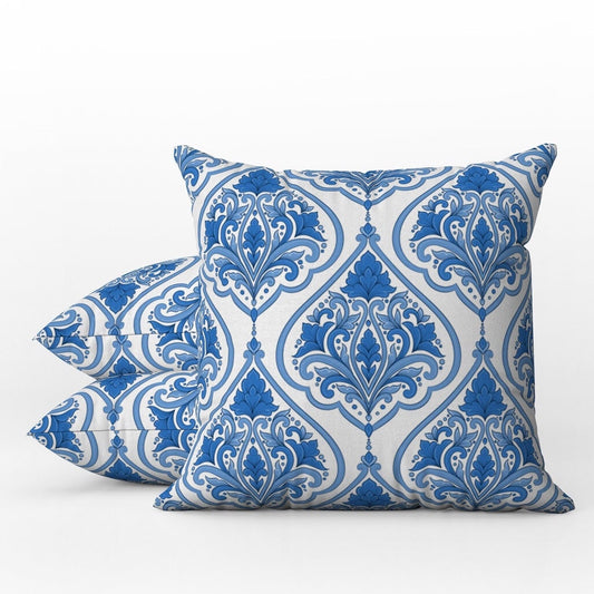 Catania Outdoor Pillows Arabesque Blue & White