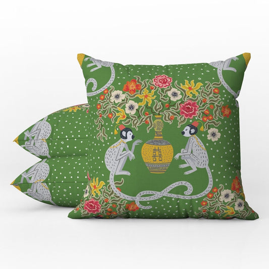 Lombok Outdoor Pillows Chinoiserie Green Chinese Monkey
