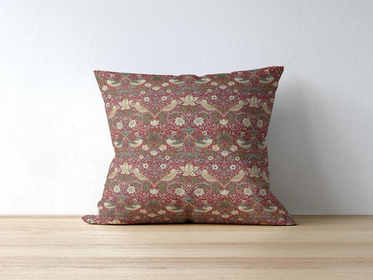 Strawberry Thief Cotton Throw Pillows William Morris Red
