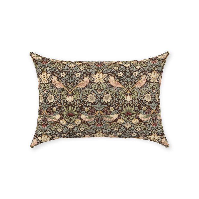 Strawberry Thief Cotton Throw Pillows William Morris Dark Brown