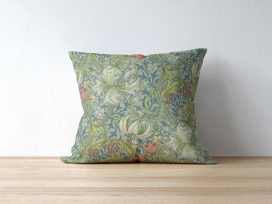 Golden Lily Cotton Pillow William Morris Mineral Blue