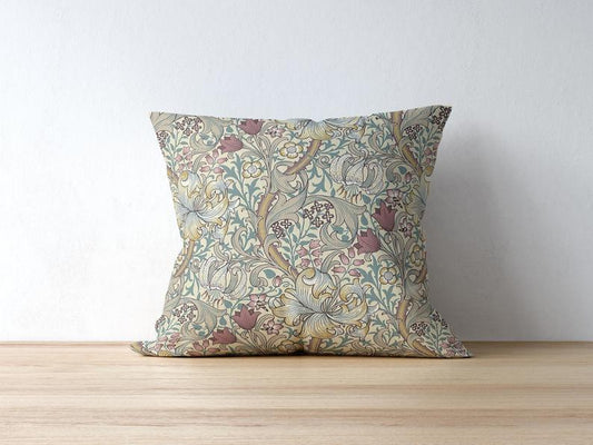 Golden Lily Cotton Throw Pillow William Morris Dusky Plum