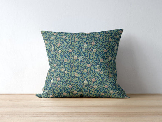 Bird and Pomegranate Cotton Throw Pillows William Morris Blue & Green
