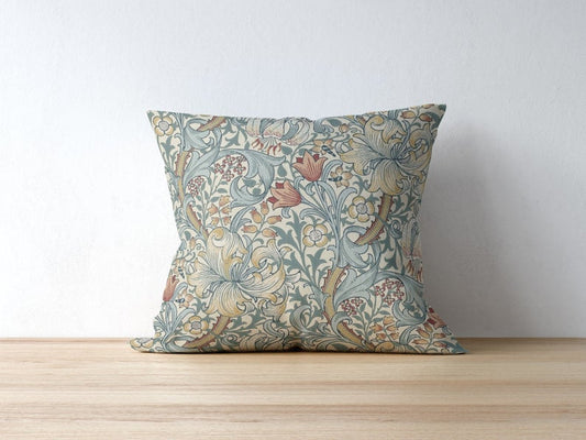 Golden Lily Outdoor Pillows William Morris Blue Slate Manilla
