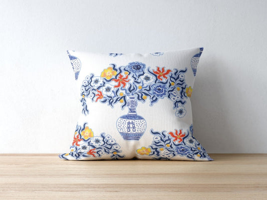 Kyoto Outdoor Pillows Chinoiserie Blue & White Floral