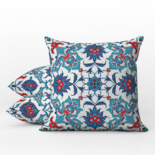 Sema Ottoman Outdoor Pillows Blue, Red & White