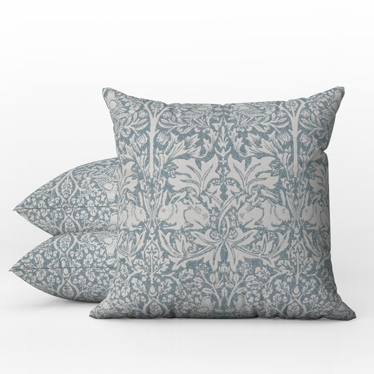 Brer Rabbit Outdoor Pillow William Morris Blue Grey