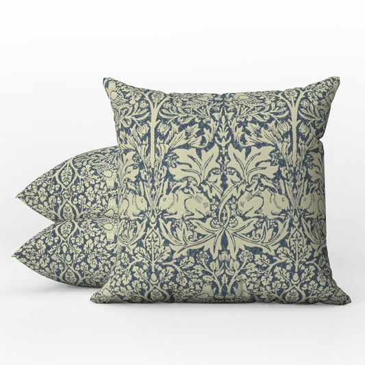 Brer Rabbit Outdoor Pillow William Morris Blue Indigo Vellum