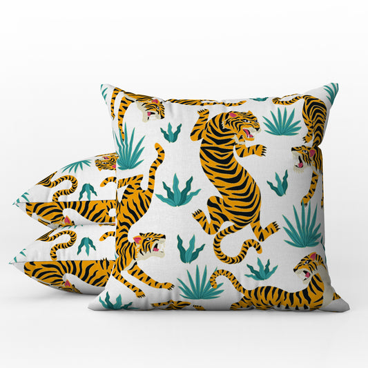 Wild Tiger Outdoor Pillows Green White