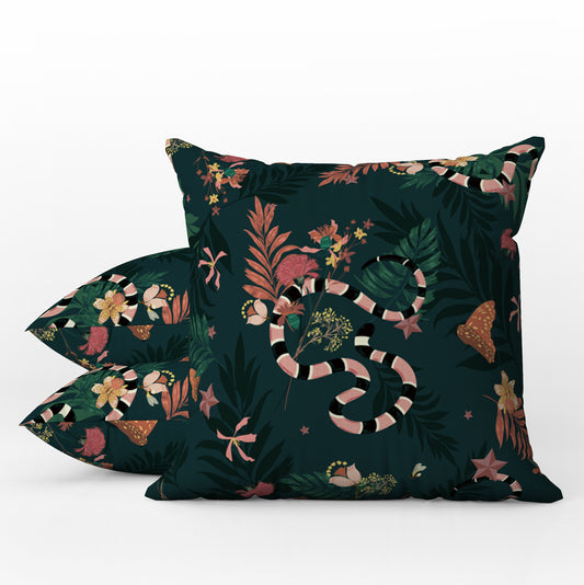 Snake Jungle Outdoor Pillows Green Pink