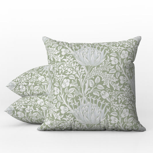 Provence Outdoor Pillows William Morris Sage Green Artichoke