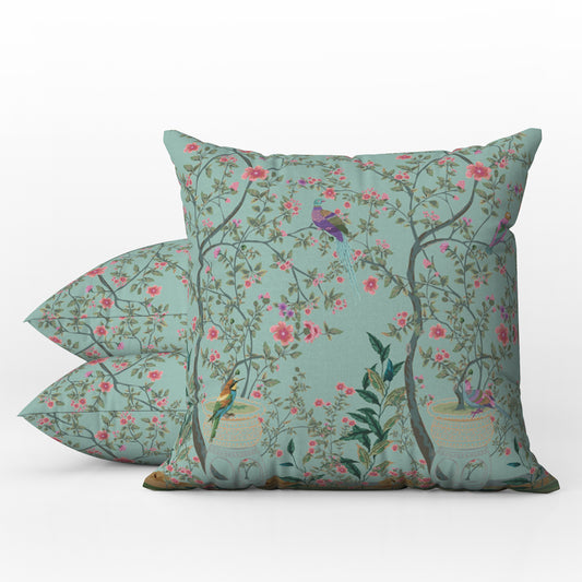 Chinoiserie Outdoor Pillows Duck Egg Fresco Garden