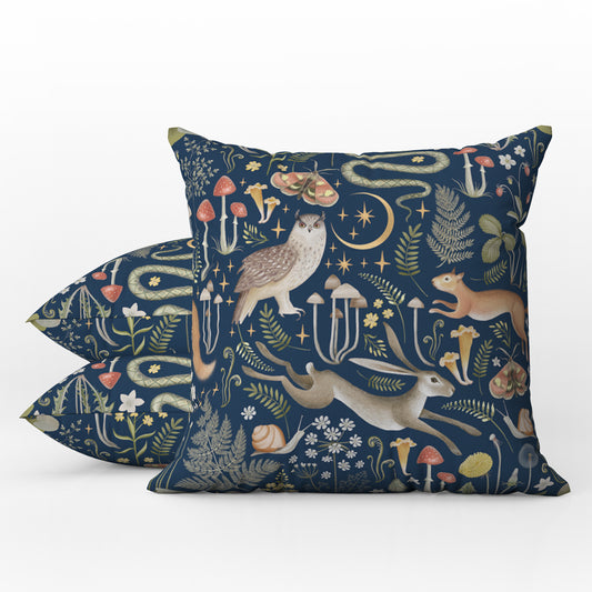 Enchanted Forest Outdoor Pillows Navy Blue
