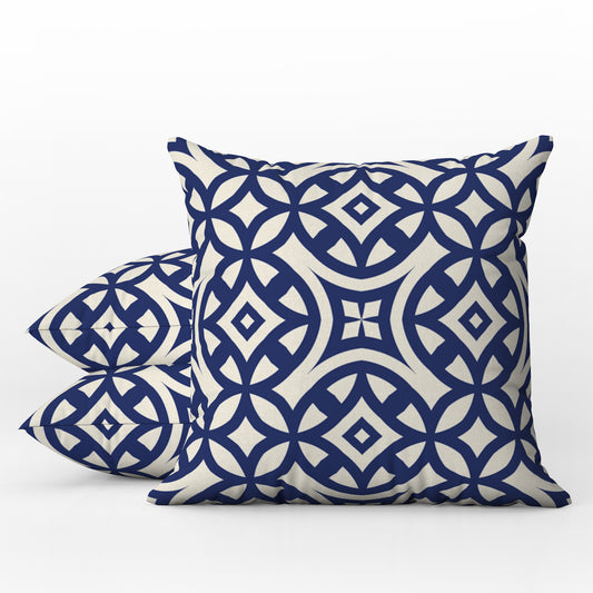 Geometric Outdoor Pillows Navy Blue & Cream