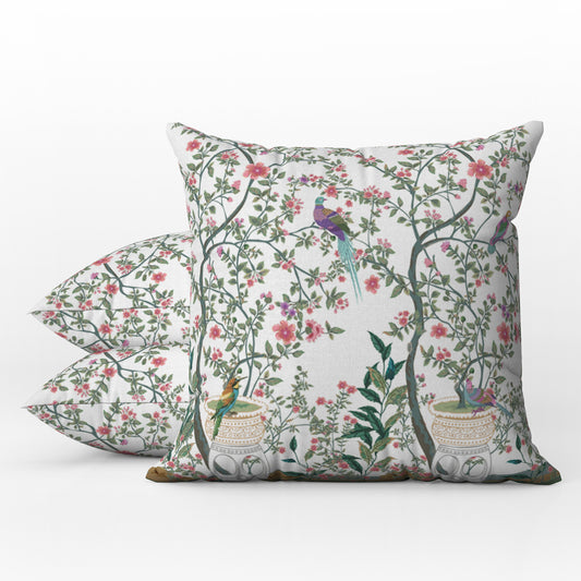 Chinoiserie Outdoor Pillows Pink & White