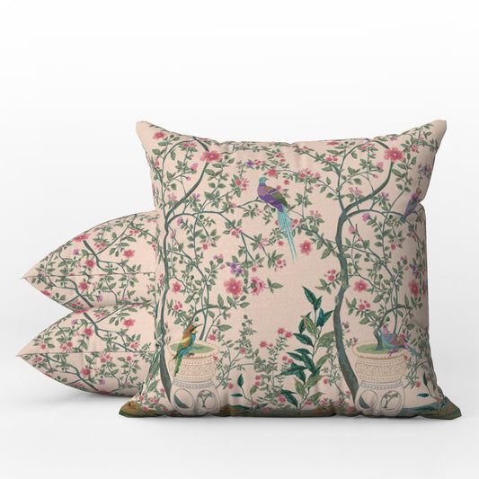 Chinoiserie Outdoor Pillows Peach Fresco