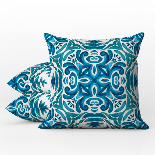 Sagres Outdoor Pillows Aqua Blue Green & White
