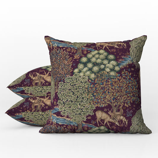 The Brook Outdoor Pillows William Morris Plum Wine