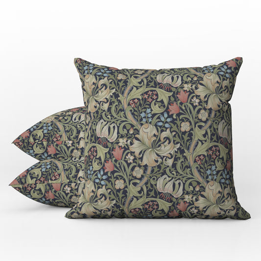 Golden Lily Outdoor Pillows William Morris Dark Floral