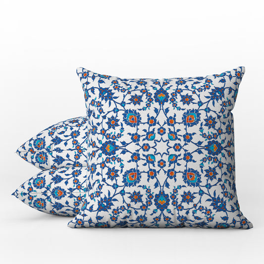 Izmir Ottoman Outdoor Pillows Cobalt Blue Red & White