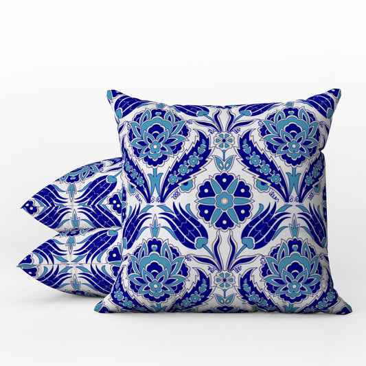 Azra Ottoman Outdoor Pillows Blue & White