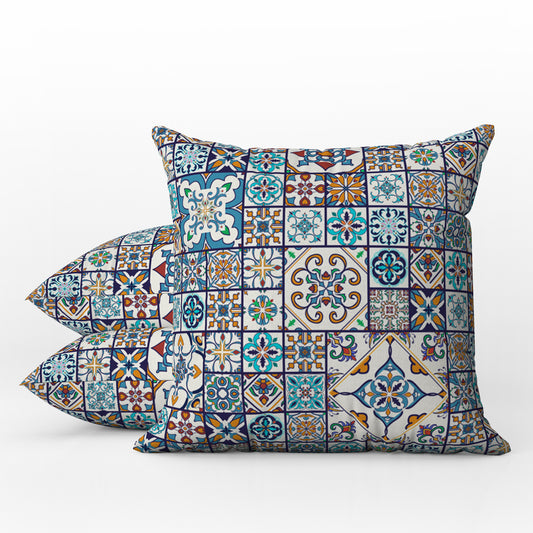 Castelo Outdoor Pillows Multicolor Blue Tile