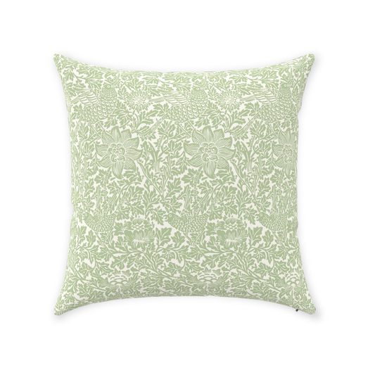 William Morris Cotton Pillows Sage Green Bird & Anemone