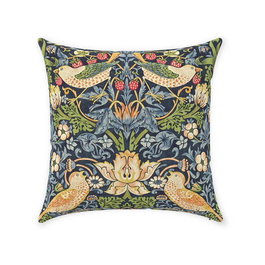 Strawberry Thief Cotton Throw Pillows William Morris Indigo Blue