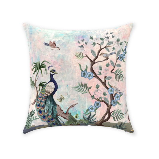 Chinoiserie Cotton Pillows Aqua Blush Peacock