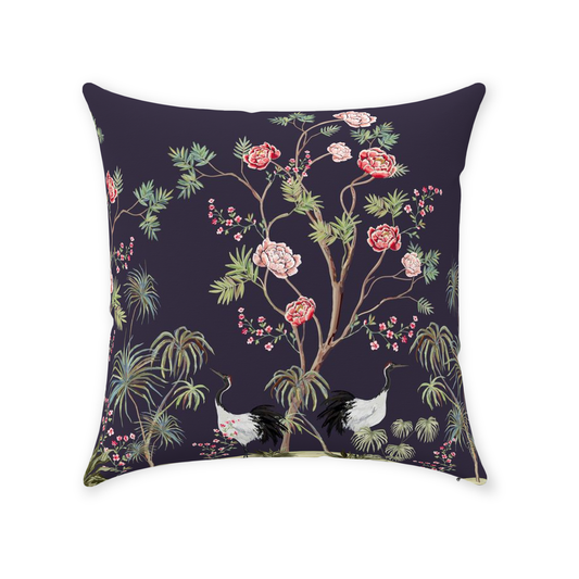 Chinoiserie Garden Cotton Pillows Peony Herons
