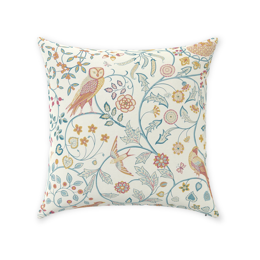 Newill Owl Cotton Throw Pillows William Morris Indigo Saffron