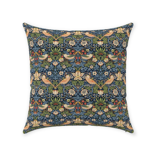 Strawberry Thief Cotton Throw Pillows William Morris Indigo Blue