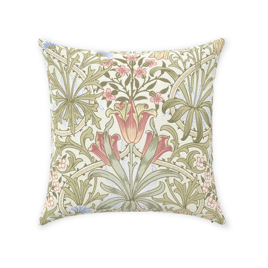 Woodland Weeds Cotton Throw Pillows William Morris Sage Pink