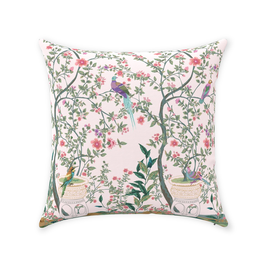 Chinoiserie Cotton Pillows Blush Pink Floral Garden