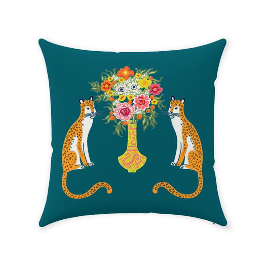 Chinoiserie Cheetah Cotton Pillows Teal