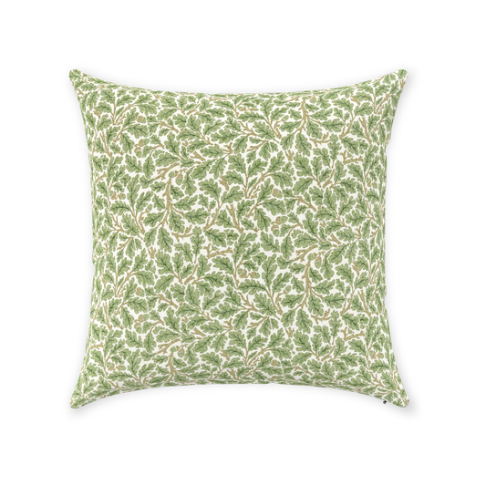Oak Leaf Cotton Throw Pillows William Morris Forest Green Cream