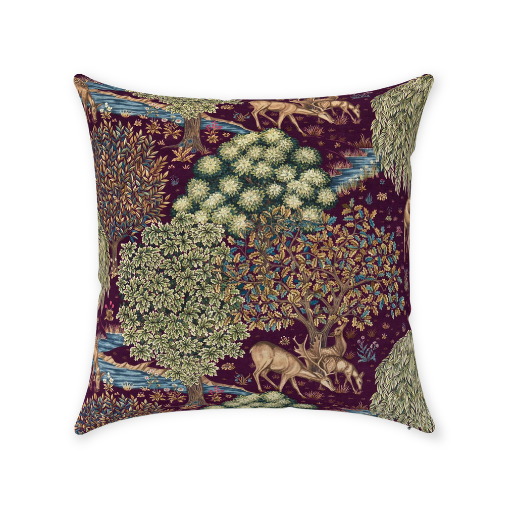 The Brook Cotton Throw Pillows William Morris Wine Red Tarragonia